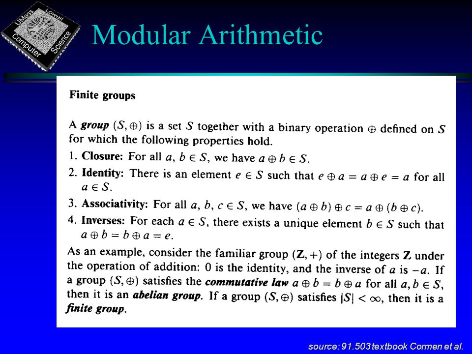 Modular Arithmetic source: textbook Cormen et al.