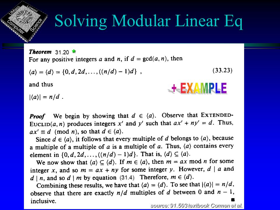 Solving Modular Linear Eq source: textbook Cormen et al (31.4) *