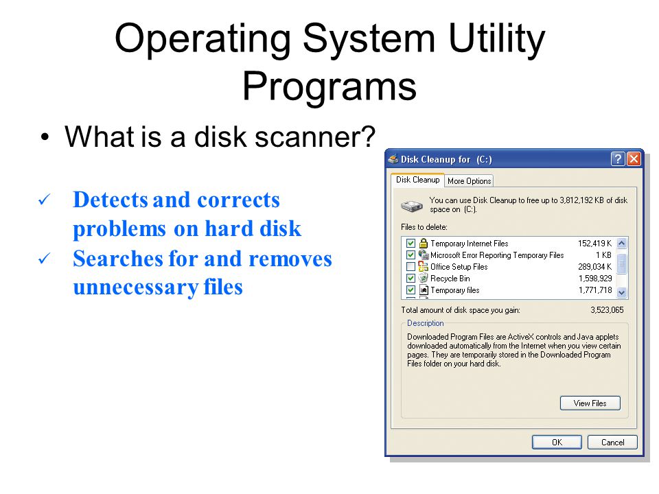 Operating System Utility Programs What is a disk scanner.