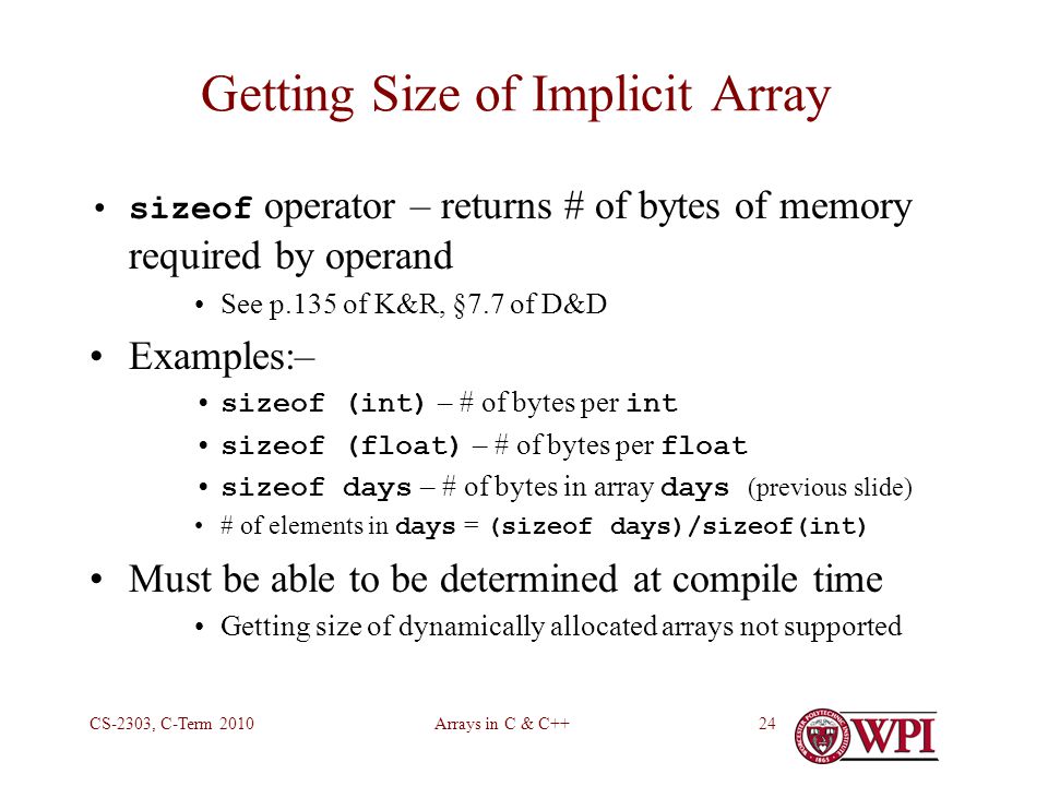 arrays in c c cs 2303 c term arrays in c c including a get size of array c