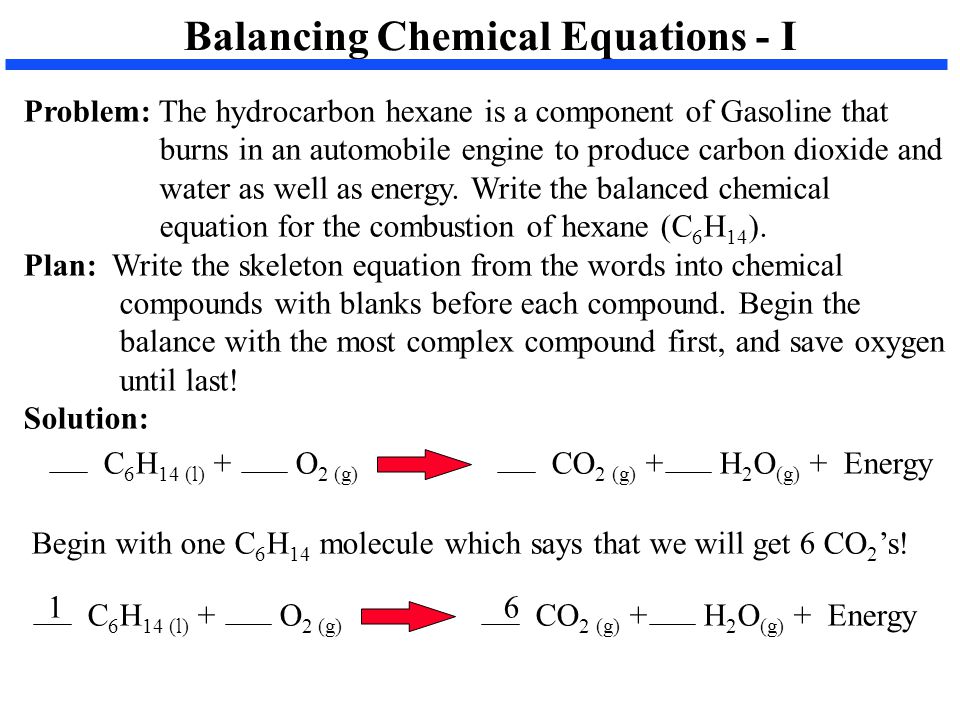 C N H M O 2 G Co Fig Ppt Download Balancing Chemical Equations I Problem The Hydrocarbon Hexane Is A Component Of Gasoline That