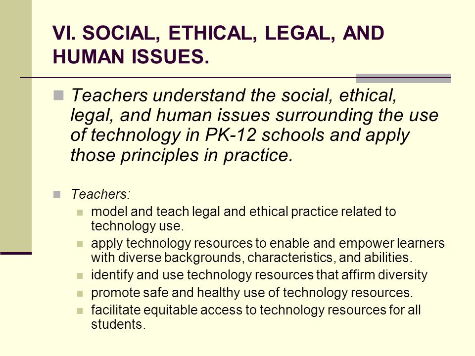 VI. SOCIAL, ETHICAL, LEGAL, AND HUMAN ISSUES.