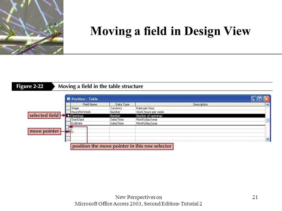 XP New Perspectives on Microsoft Office Access 2003, Second Edition- Tutorial 2 21 Moving a field in Design View