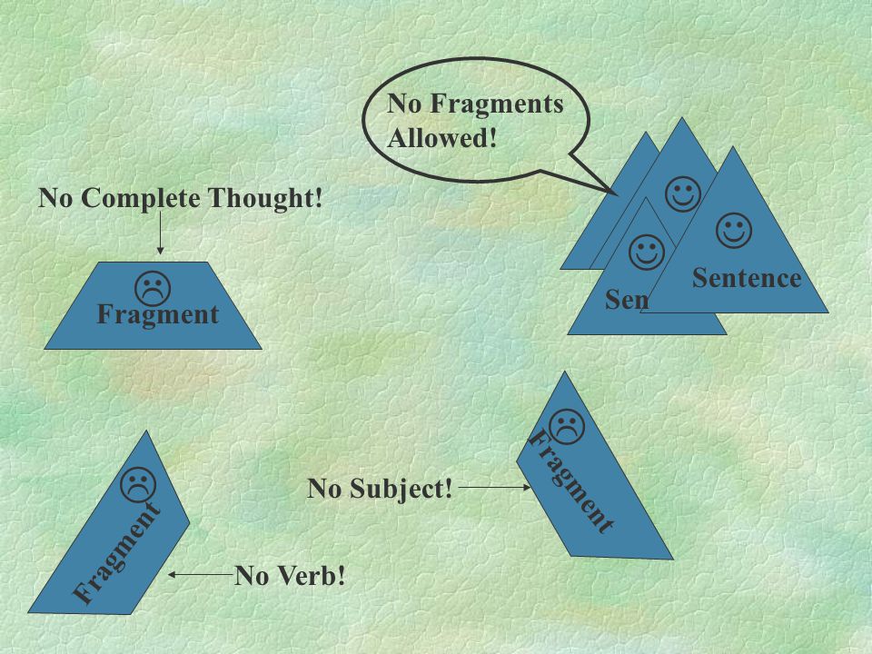 No Complete Thought. No Verb. No Subject. Fragment  No Fragments Allowed.