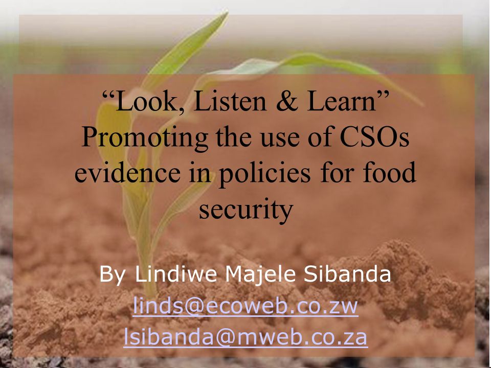 Look, Listen & Learn Promoting the use of CSOs evidence in policies for food security By Lindiwe Majele Sibanda