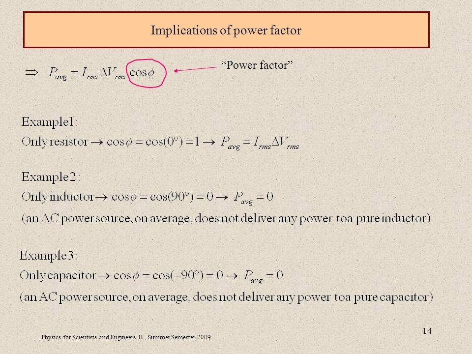 Physics for Scientists and Engineers II, Summer Semester Implications of power factor Power factor