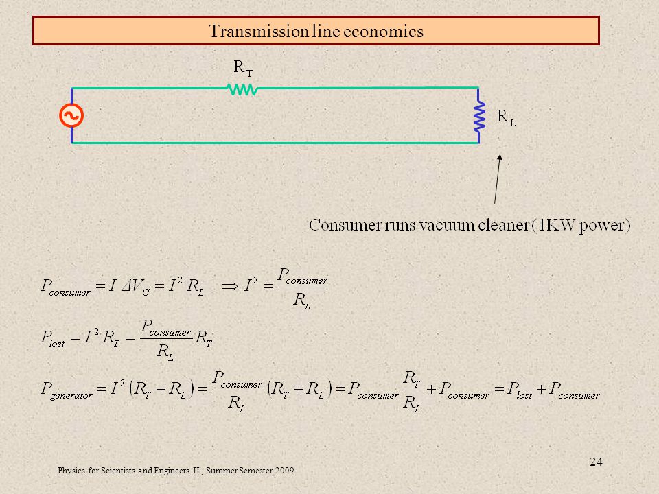 Physics for Scientists and Engineers II, Summer Semester Transmission line economics