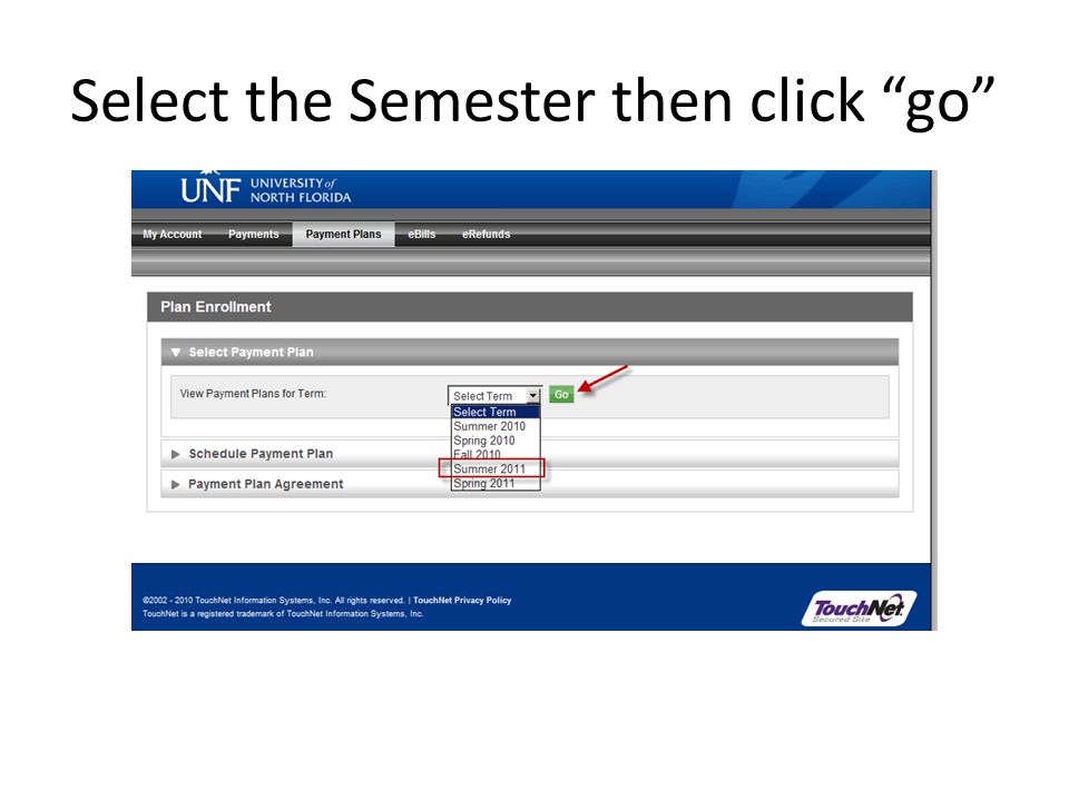 Select the Semester then click go