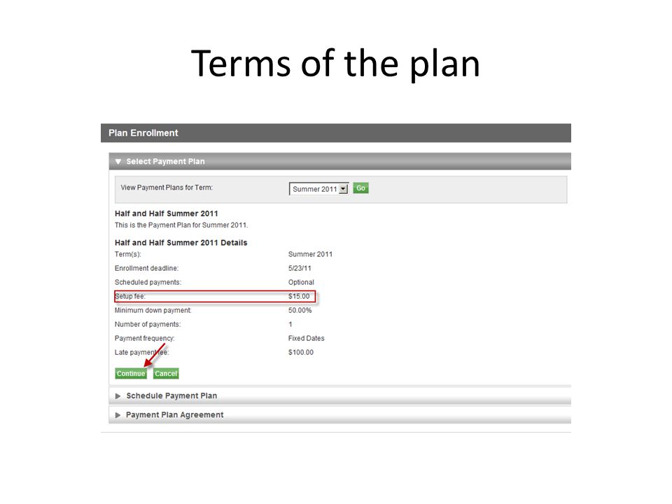Terms of the plan