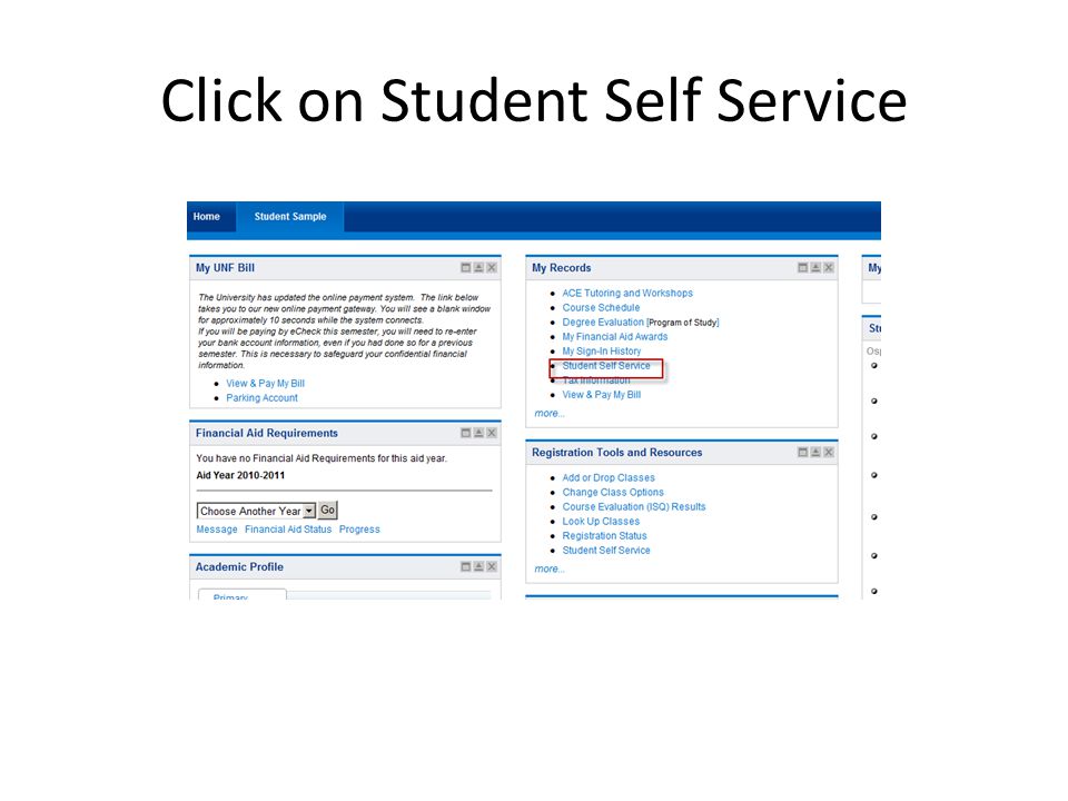 Click on Student Self Service