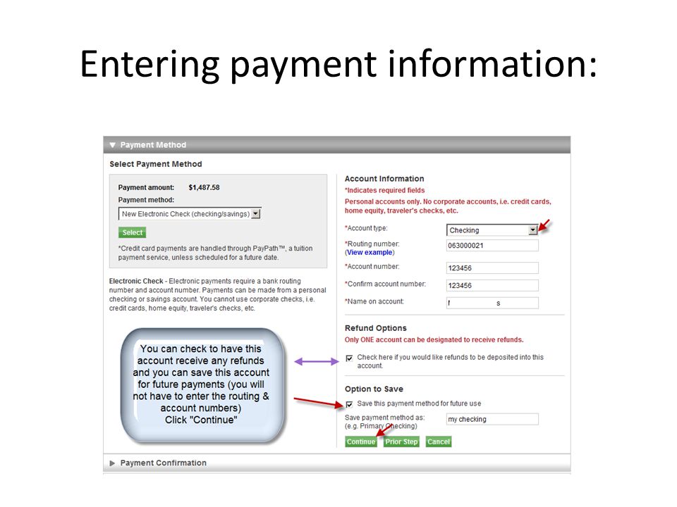 Entering payment information: