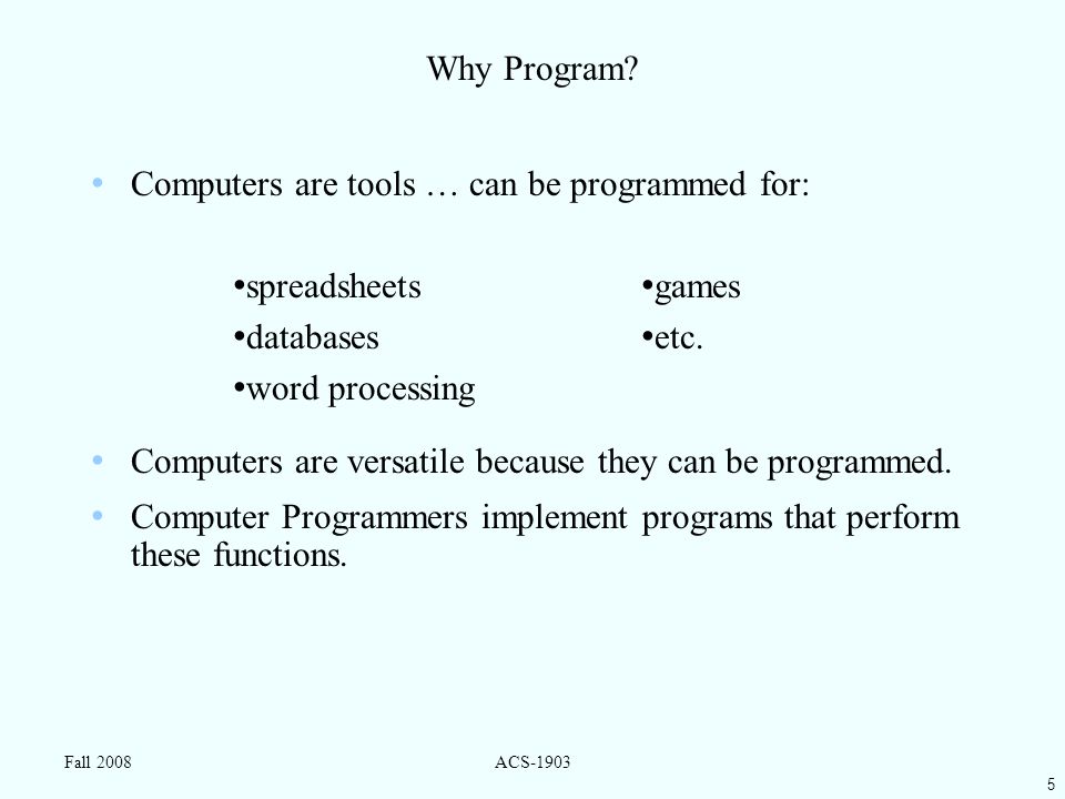 5 Fall 2008ACS-1903 Why Program.