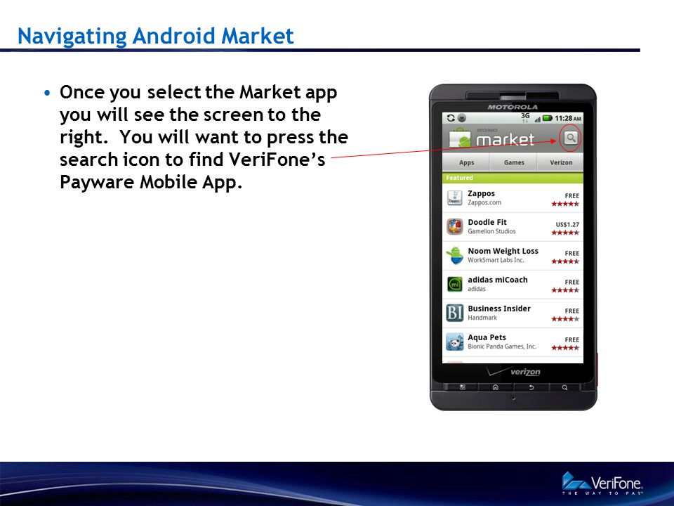 Navigating Android Market Once you select the Market app you will see the screen to the right.