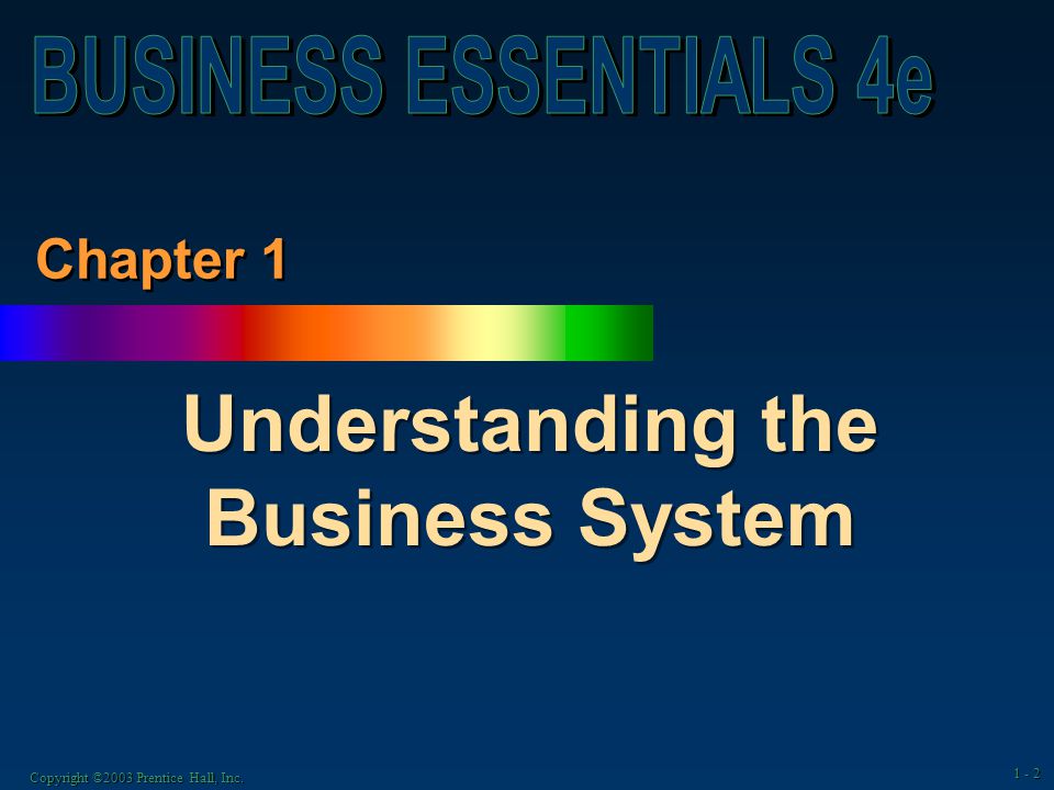 Copyright ©2003 Prentice Hall, Inc Chapter 1 Understanding the Business System