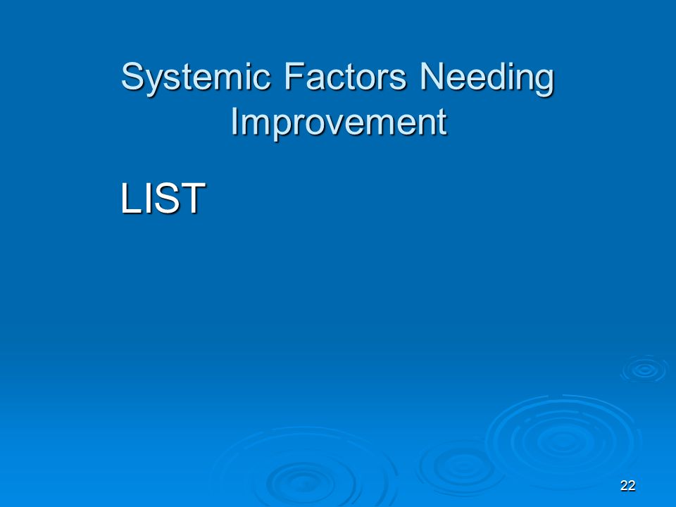 22 Systemic Factors Needing Improvement LIST