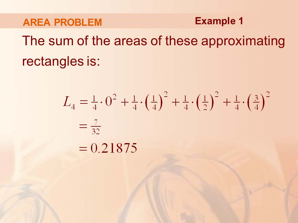 AREA PROBLEM The sum of the areas of these approximating rectangles is: Example 1