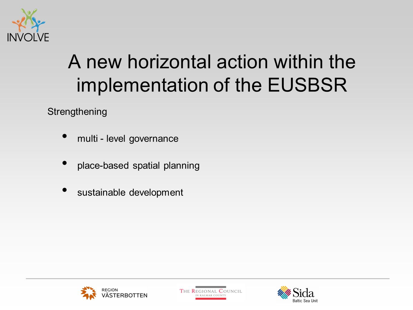 A new horizontal action within the implementation of the EUSBSR Strengthening multi - level governance place-based spatial planning sustainable development