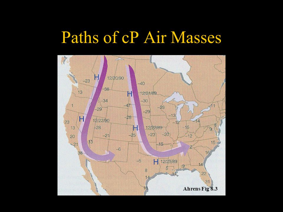 Paths of cP Air Masses Ahrens Fig 8.3