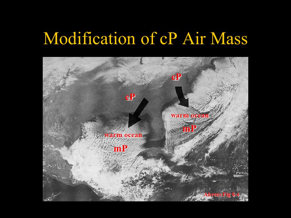 Modification of cP Air Mass Ahrens Fig 8.4 cP cP mP mP warm ocean