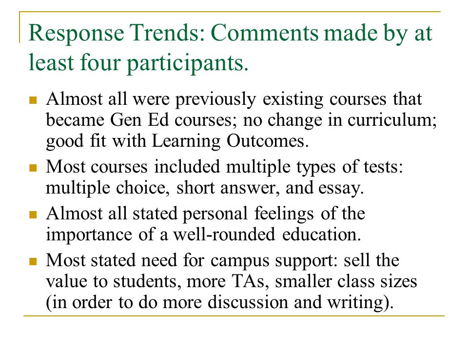 Response Trends: Comments made by at least four participants.