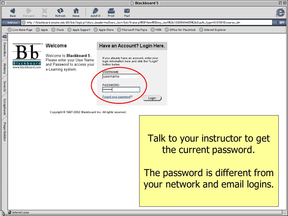 Talk to your instructor to get the current password.