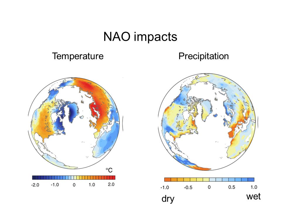 NAO impacts TemperaturePrecipitation dry wet