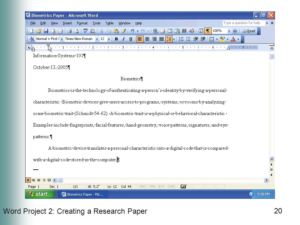 Word Project 2: Creating a Research Paper 20