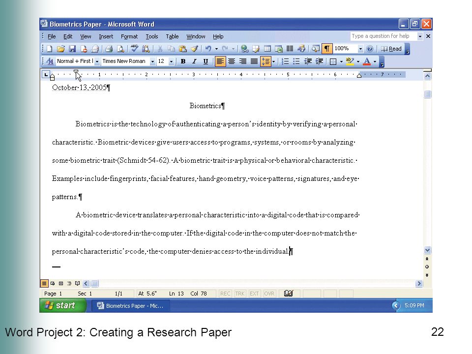 Word Project 2: Creating a Research Paper 22