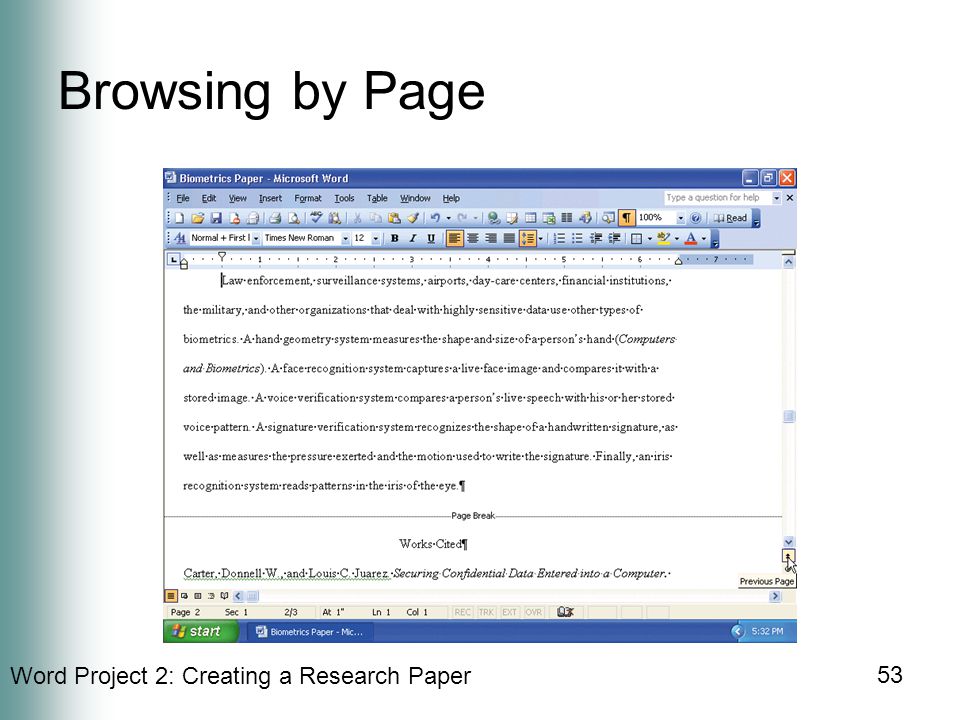 Word Project 2: Creating a Research Paper 53 Browsing by Page
