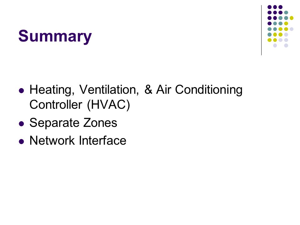 Summary Heating, Ventilation, & Air Conditioning Controller (HVAC) Separate Zones Network Interface