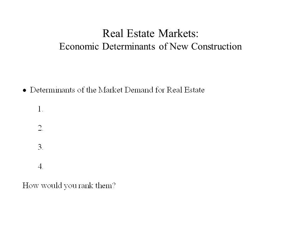 Real Estate Markets: Economic Determinants of New Construction