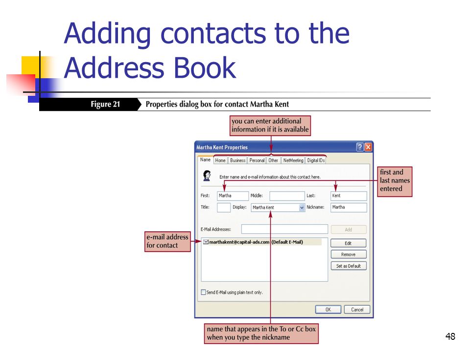 48 Adding contacts to the Address Book