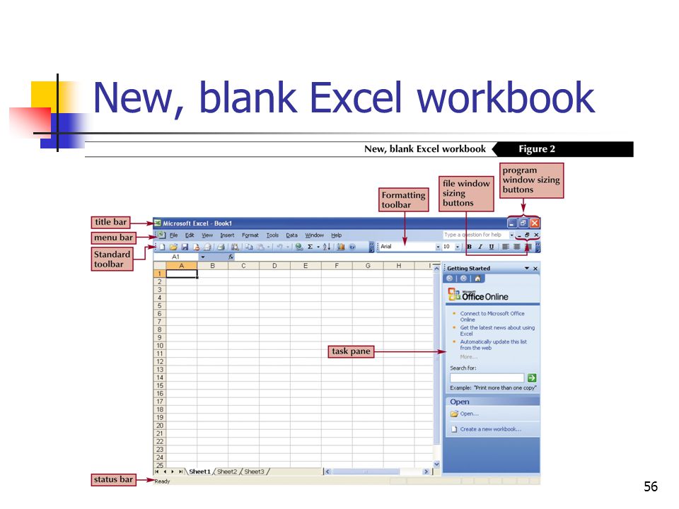56 New, blank Excel workbook