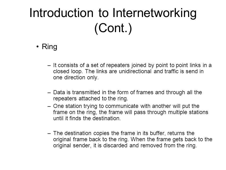 Ring –It consists of a set of repeaters joined by point to point links in a closed loop.