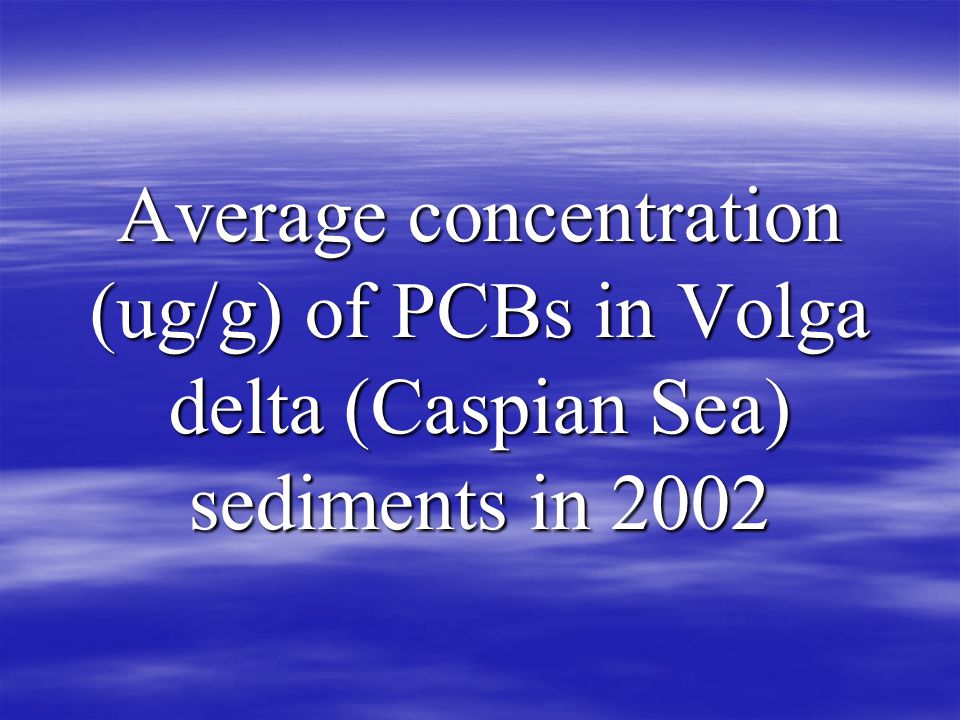 Average concentration (ug/g) of PCBs in Volga delta (Caspian Sea) sediments in 2002
