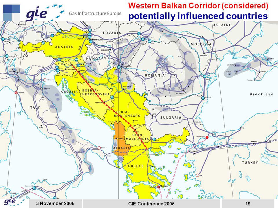 3 November 2005 GIE Conference Western Balkan Corridor (considered) potentially influenced countries