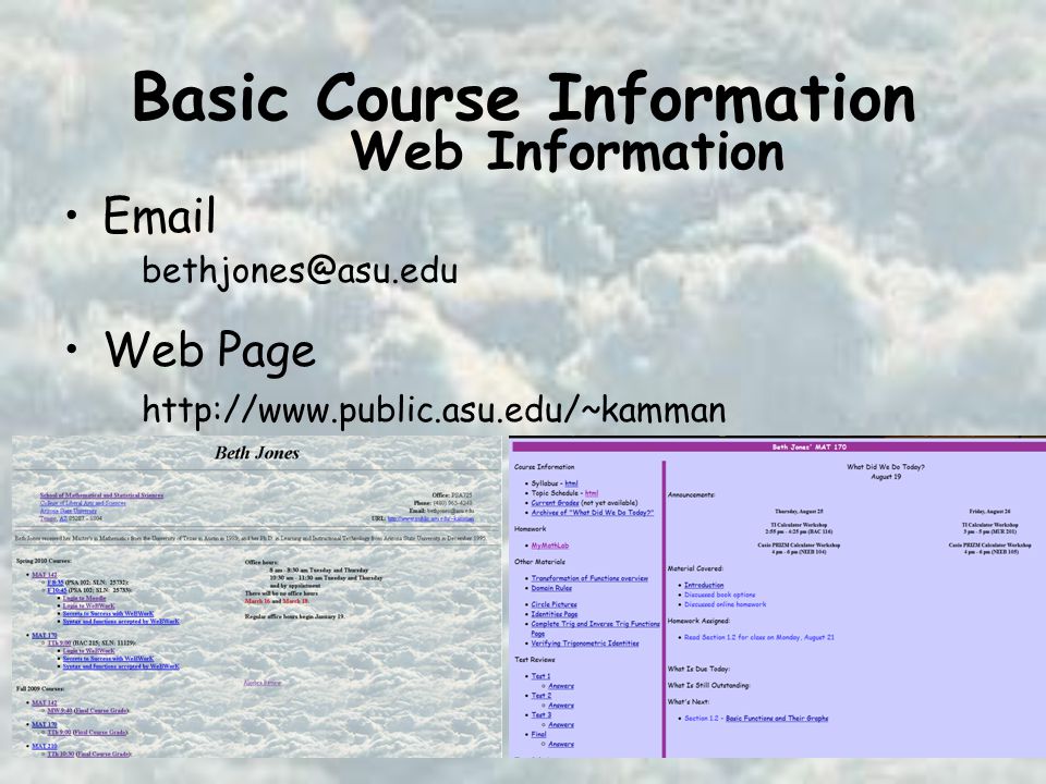 Basic Course Information  Web Page   Web Information