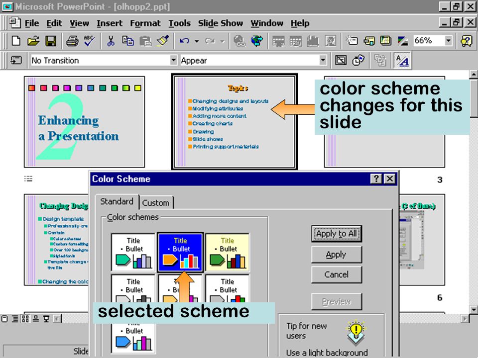 color scheme changes for this slide selected scheme