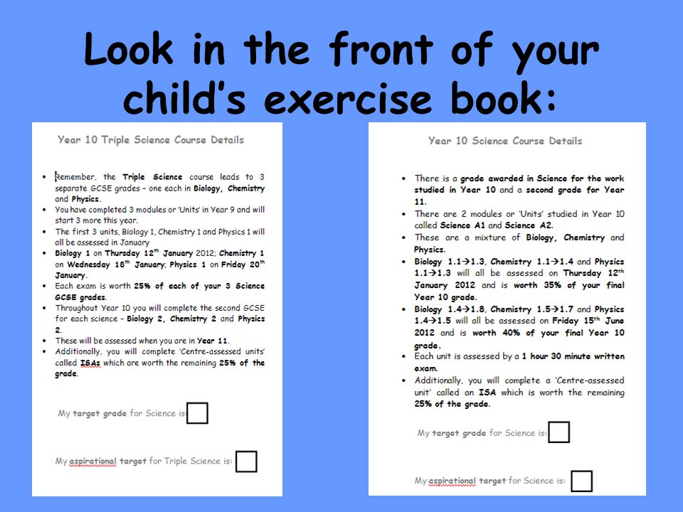 Look in the front of your child’s exercise book: