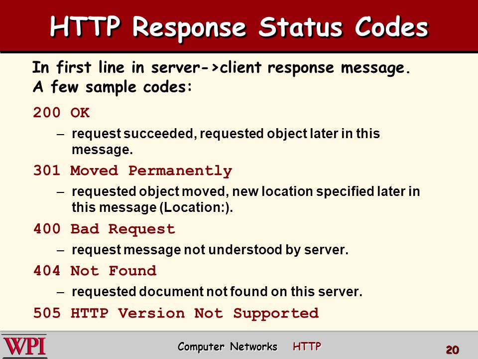 HTTP Response Status Codes 200 OK –request succeeded, requested object later in this message.