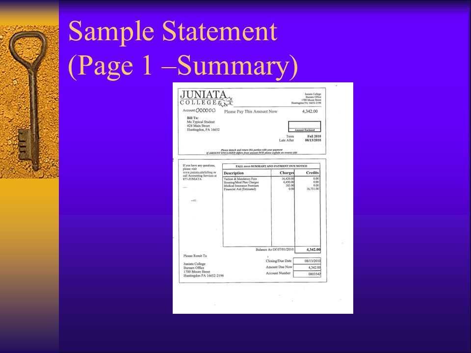 Sample Statement (Page 1 –Summary)