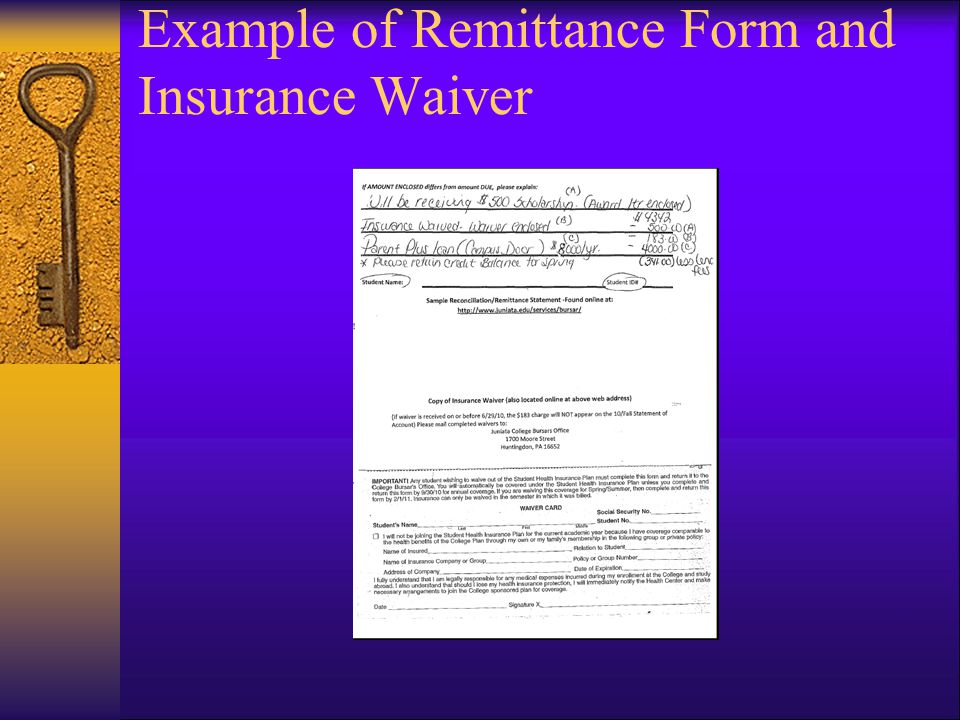Example of Remittance Form and Insurance Waiver