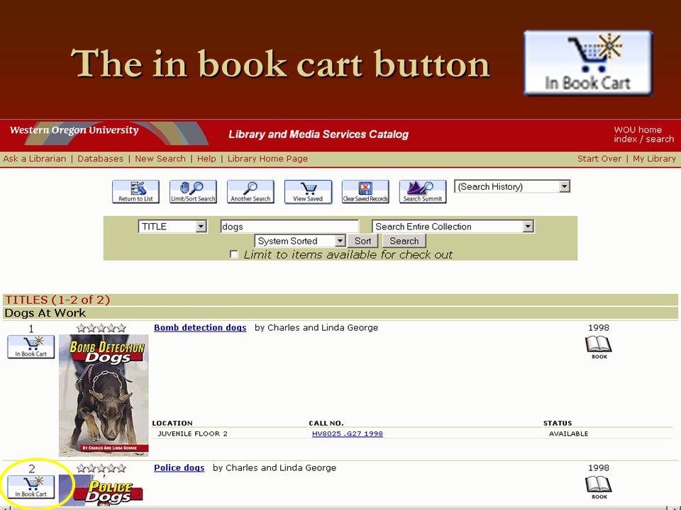The in book cart button