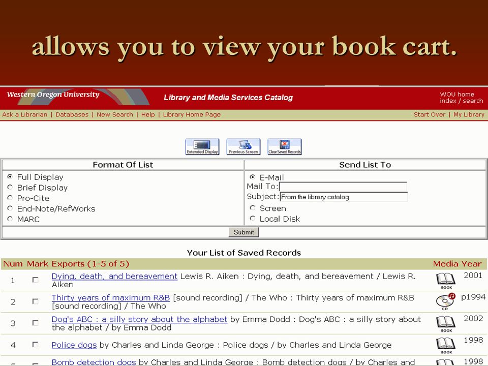 allows you to view your book cart.