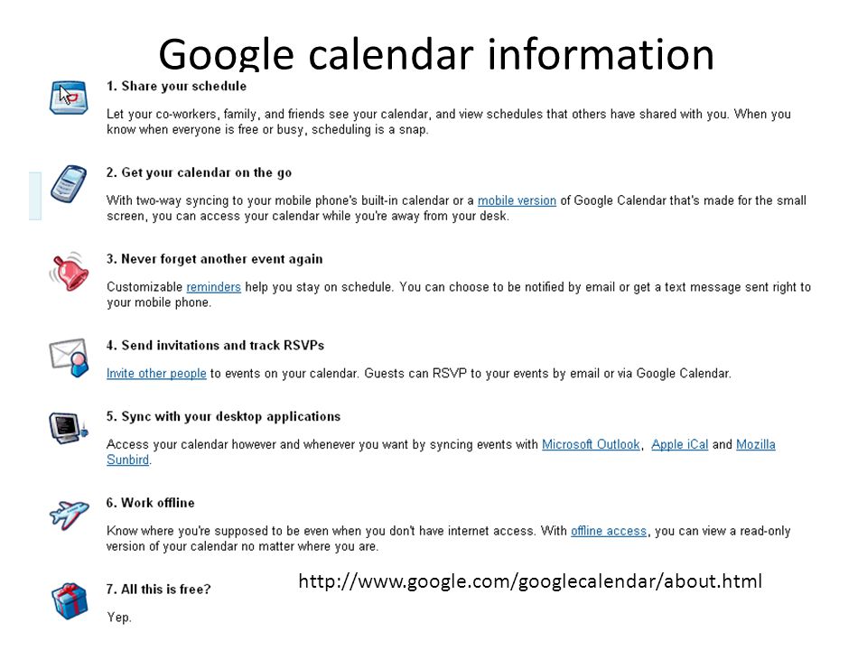 Google calendar information