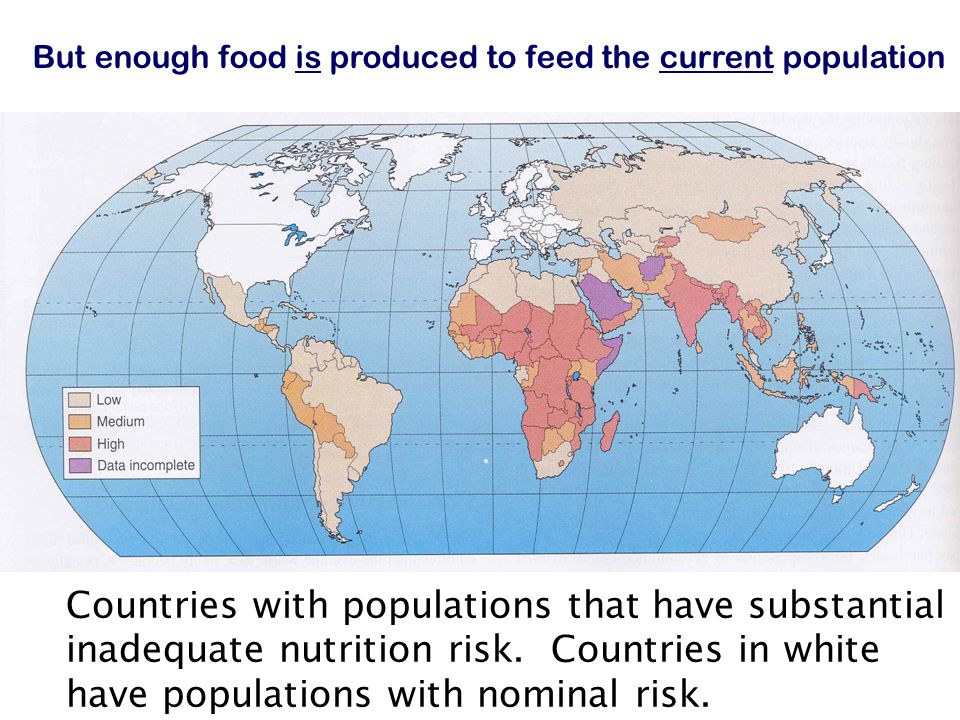 Countries with populations that have substantial inadequate nutrition risk.