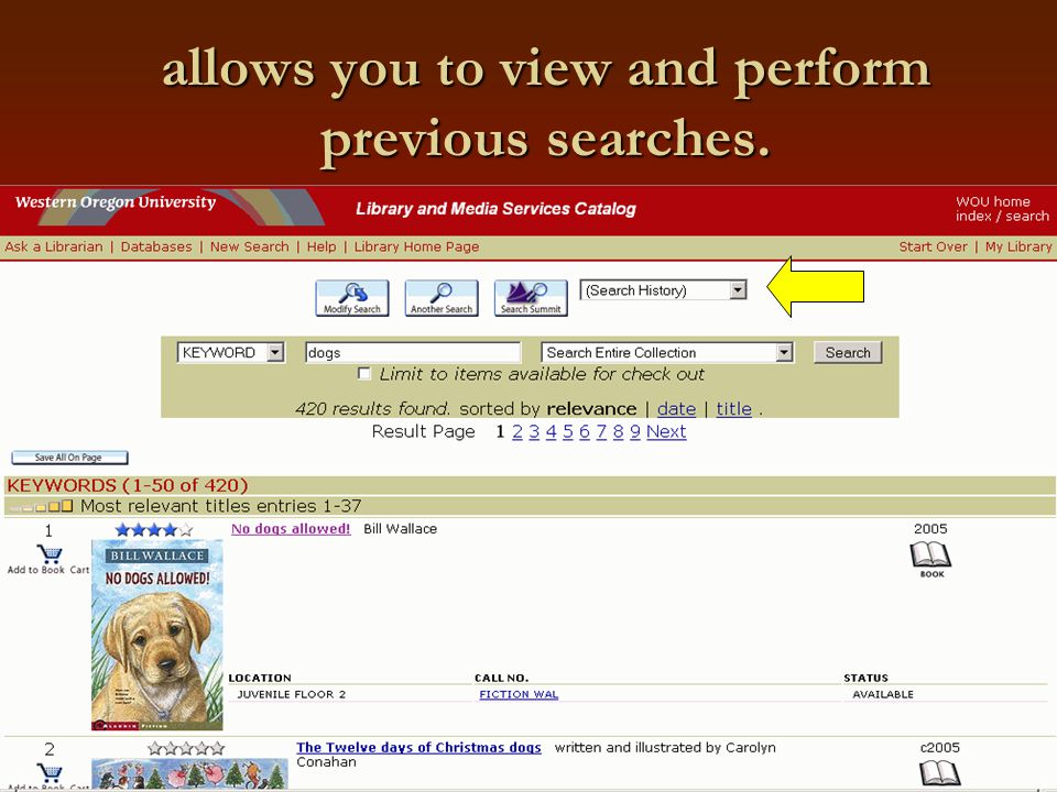 allows you to view and perform previous searches.