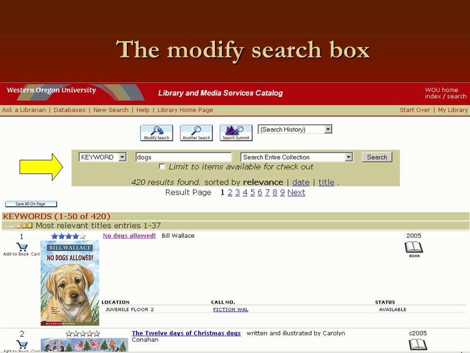 The modify search box