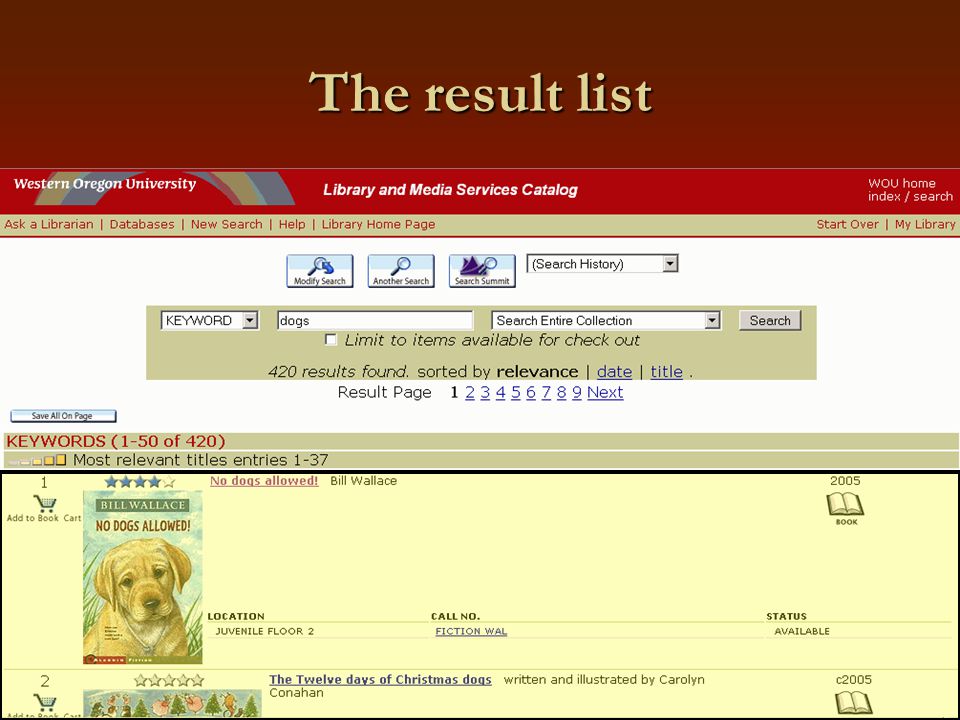 The result list