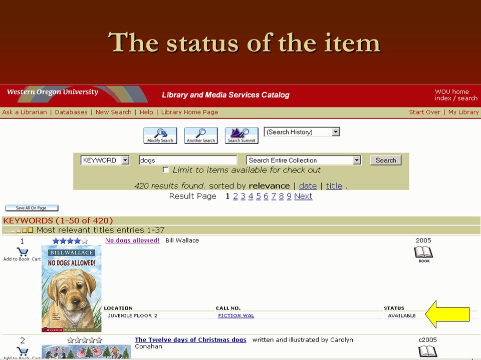 The status of the item